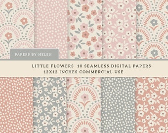 10 Boho Seamless Digital Papers, Spring Floral, Spring Flowers, Commercial Use Digital Paper,  Boho Patterns, Little Flowers 02