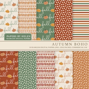 10 papéis digitais sem costura boho de outono, papel boho de outono, fundos boho, outono, papel digital de uso comercial, boho outono 1