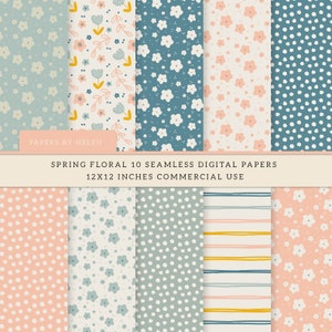 10 Boho Seamless Digital Papers, Spring Floral, Spring Flowers, Commercial Use Digital Paper,  Boho Patterns, Spring Floral 01