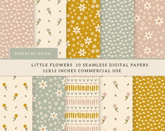 10 Boho Seamless Digital Papers, Spring Floral, Spring Flowers, Commercial Use Digital Paper,  Boho Patterns, Little Flowers 01