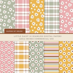 10 Boho nahtlose digitale Papiere, Frühling Blumen, kleine Gänseblümchen, kommerzielle Nutzung Digital Papier, Boho Muster, kleine Blumen 01