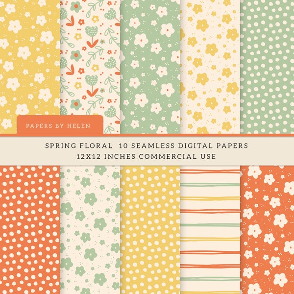 10 Boho Seamless Digital Papers, Spring Floral, Spring Flowers, Commercial Use Digital Paper,  Boho Patterns, Spring Floral 03