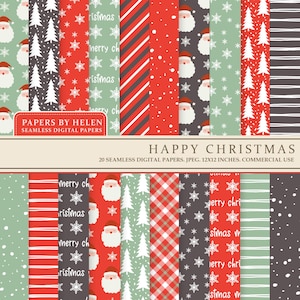 20 Christmas Digital Papers, Christmas Scrapbook Paper, Commercial Use, Christmas Backgrounds, Holiday Patterns, Winter, Santa Patterns,