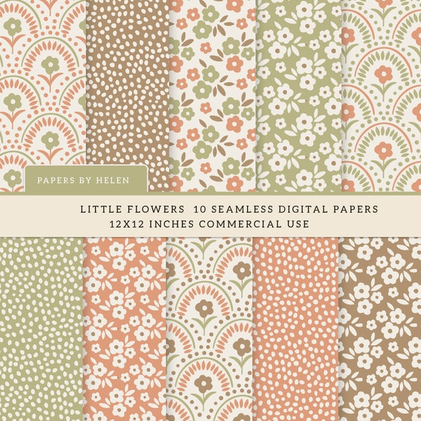 10 Boho Seamless Digital Papers, Spring Floral, Spring Flowers, Commercial Use Digital Paper,  Boho Patterns, Little Flowers 03