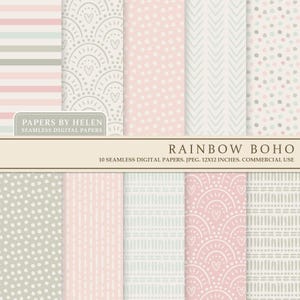 10 Boho Seamless Digital Papers, Boho Scrapbook Paper, Boho Backgrounds, Commercial Use Digital Paper,  Boho Patterns, Cute Boho 7