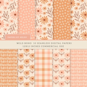 10 carte digitali Boho senza soluzione di continuità, Wild Boho, modelli digitali, carta digitale per uso commerciale, modelli Boho, Wild Boho 01