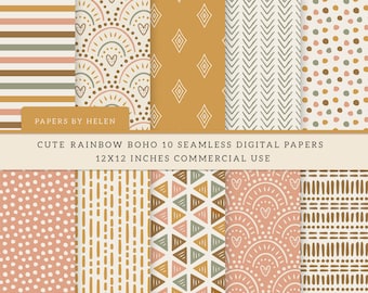 10 Boho Seamless Digital Papers, Boho Scrapbook Paper, Boho Backgrounds, Commercial Use Digital Paper,  Boho Patterns, Cute Boho 1