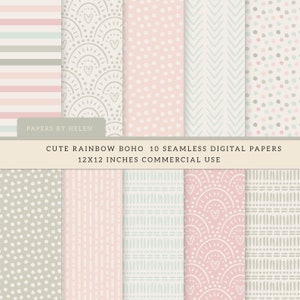 10 Boho Seamless Digital Papers, Boho Scrapbook Paper, Boho Backgrounds, Commercial Use Digital Paper,  Boho Patterns, Cute Boho 7