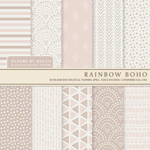 10 tęczowych boho bezszwowych papierów cyfrowych, beżowe neutralne tła boho, papier cyfrowy do użytku komercyjnego, wzory boho, słodkie boho 3