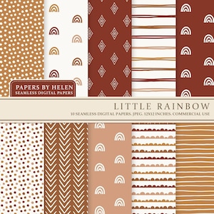 10 Boho Seamless Digital Papers, Boho Scrapbook Paper, Boho Backgrounds, Komercyjny papier cyfrowy, Wzory Boho, Boho Rainbow 04