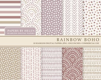 10 regenboog boho naadloze digitale papieren, boho-achtergronden, commercieel gebruik digitaal papier, boho-patronen, schattige boho 4
