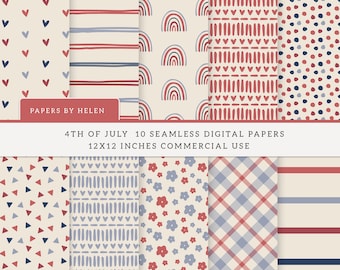 10 Boho Seamless Digital Papers, 4th July, Scrapbook Paper, USA, America, Commercial Use Digital Paper, 4th july Digital Papers 1