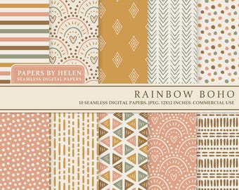 10 Boho Seamless Digital Papers, Boho Scrapbook Paper, Printable Digital Papers, Commercial Use Digital Paper,  Boho Patterns, Cute Boho 1