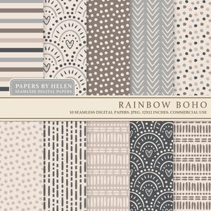 10 Boho Seamless Digital Papers, Boho Scrapbook Paper, Boho Backgrounds, Komercyjny papier cyfrowy, Wzory Boho, Cute Boho 6