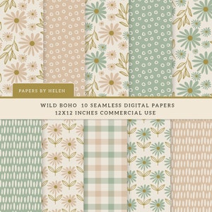 10 carte digitali senza cuciture Boho, Wild Boho, modelli digitali, carta digitale per uso commerciale, modelli Boho, Wild Boho 02