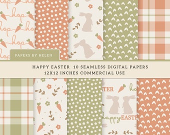 10 Easter Seamless Digital Papers, Easter Backgrounds, Commercial Use Digital Paper,  Easter Boho,  Happy Easter