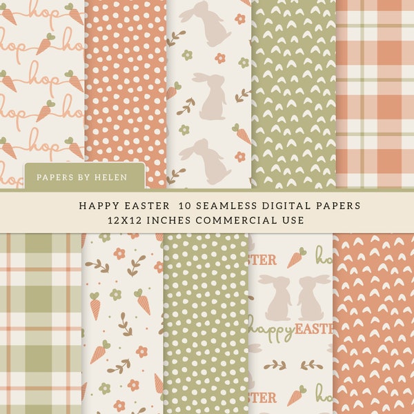 10 Easter Seamless Digital Papers, Easter Backgrounds, Commercial Use Digital Paper,  Easter Boho,  Happy Easter