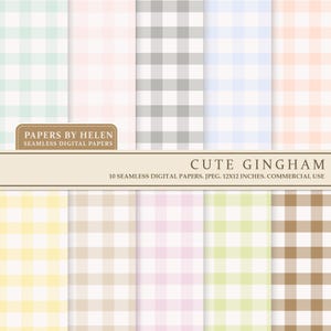 10 Papel digital sem costura Gingham, fundos de Gingham pastel, papel digital de uso comercial, papéis de Gingham fofos 01