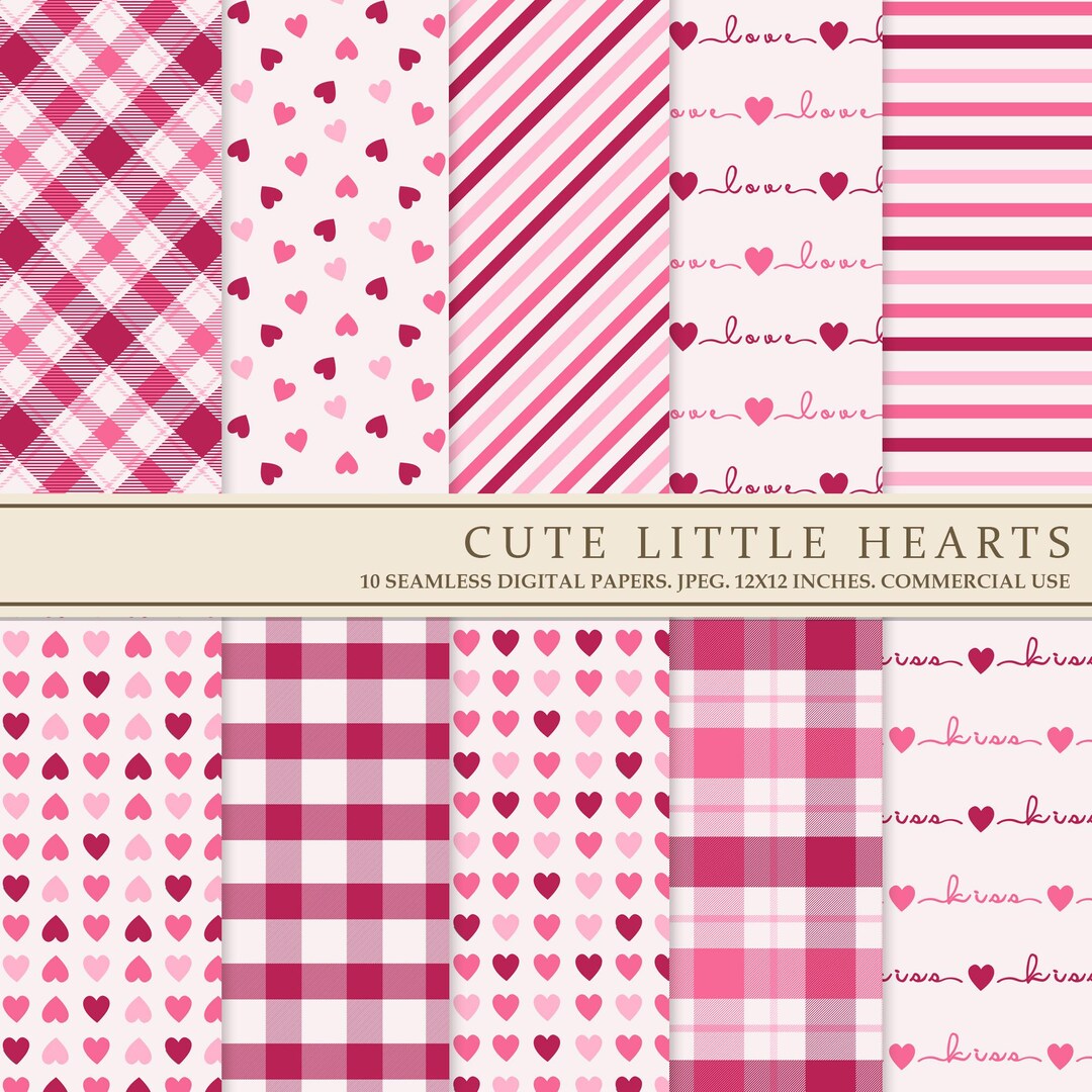 10 Valentine Hearts Seamless Digital Papers, Scrapbook Paper, Heart ...