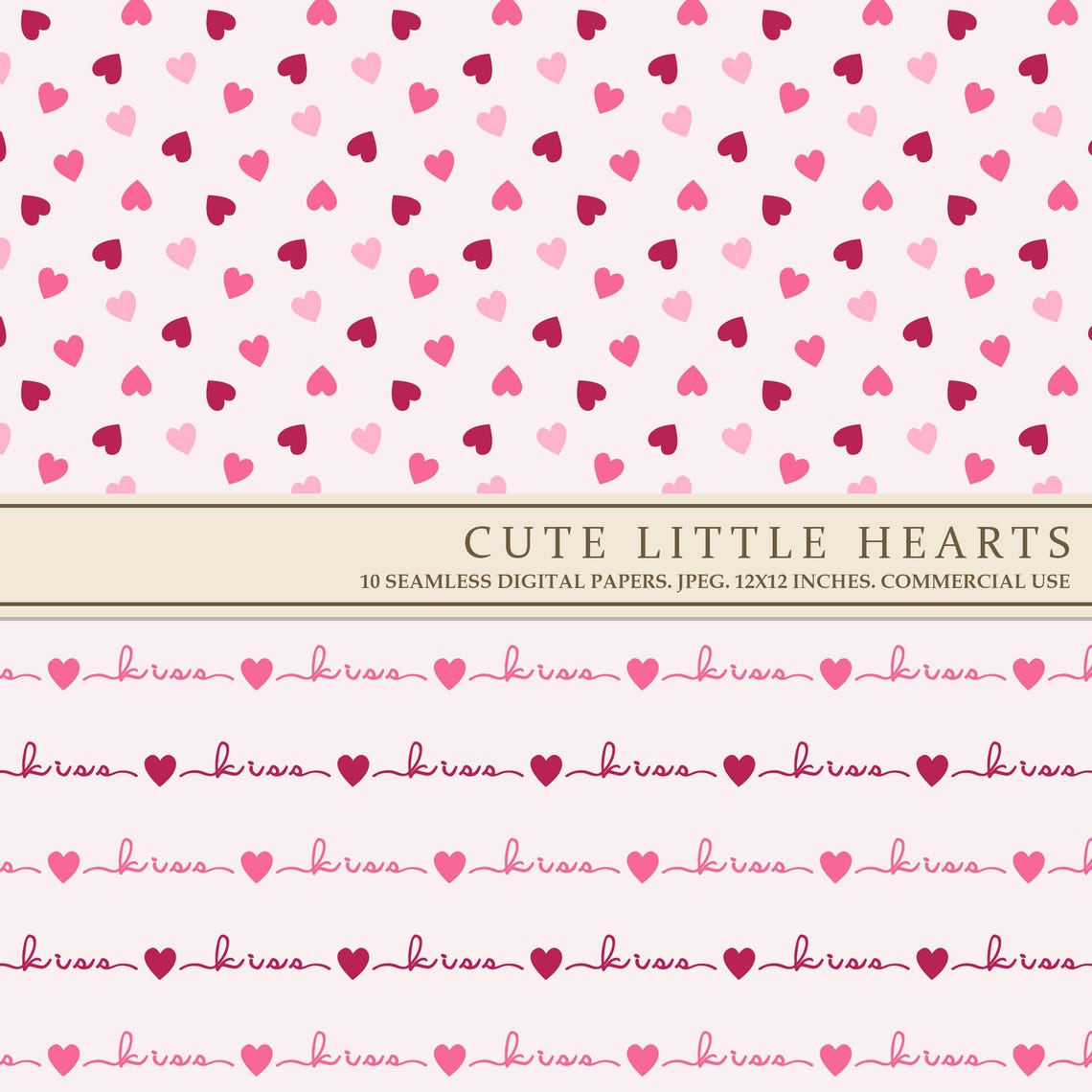 10 Valentine Hearts Seamless Digital Papers, Scrapbook Paper, Heart ...