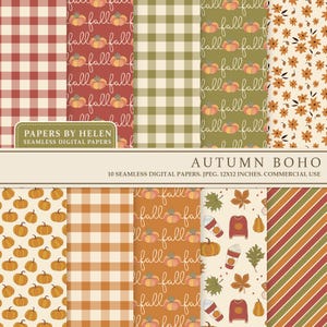 10 herfst boho naadloos digitaal papier, boho herfstpapier, boho-achtergronden, herfst, digitaal papier voor commercieel gebruik, boho herfst 2