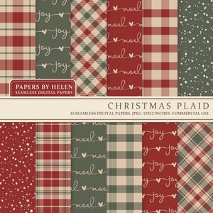 12 Scozzesi Natalizi, Carte Digitali Natalizie Senza Cuciture, Carta per Album Natalizi, Sfondi Tartan, Uso Commerciale, Rosso, Verde, Scozzese 02