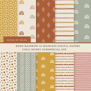 10 Boho Seamless Digital Papers, Boho Scrapbook Paper, Boho Backgrounds, Commercial Use Digital Paper,  Boho Patterns, Boho Rainbow 01