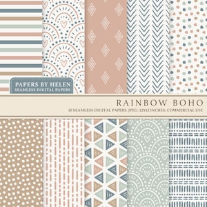 10 Boho Seamless Digital Papers, Boho Scrapbook Paper, Boho Backgrounds, Commercial Use Digital Paper,  Boho Patterns, Cute Boho 5
