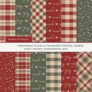 12 Christmas Plaid, Seamless Christmas Digital Papers, Christmas Scrapbook Paper, Tartan Backgrounds, Commercial Use, Red, Green,  Plaid 02