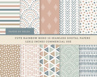 10 Boho Seamless Digital Papers, Boho Scrapbook Paper, Boho Backgrounds, Commercial Use Digital Paper,  Boho Patterns, Cute Boho 5