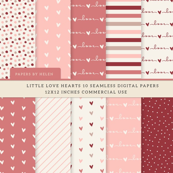 10 Valentine Hearts Seamless Digital Papers, Scrapbook Paper, Heart Backgrounds, Commercial Use Digital Paper, Valentine Digital Paper 04