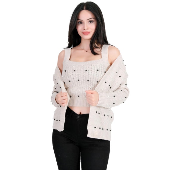 2 Piece Cardigan Set Open Front Crop 