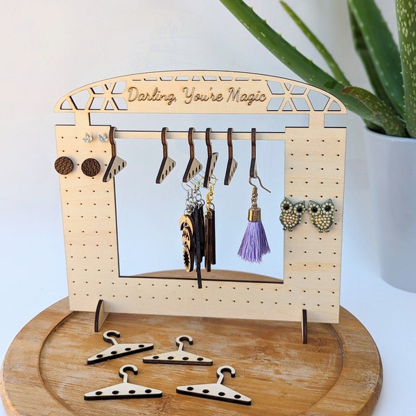 Personalized Wooden Earring Holder/ Customized Earring Display/ Girls Wooden Earring Display/ Wooden Earring Holder with Hangers
