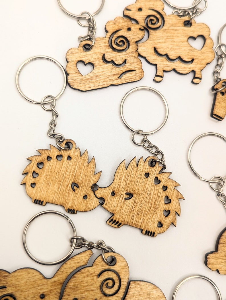 Key Rings Animal Design Animal Keychain Set, Laser Cut Wooden Keyring, Valentine's Gift - Etsy