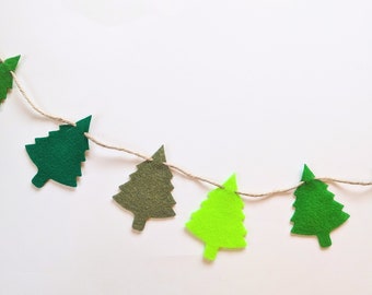 Simple Felt Tree Garland/ Christmas Tree Decoration/ Minimalistic Christmas Garland/ Felt Tree Banner
