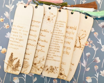 Mother's Day Bookmark/ Inspirational Bookmark for Mom/ Laser Engraved Bookmark/ Basswood Bookmark/ Wooden Bookmark for Mom