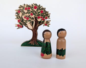 Adam and Eve Peg Doll Set/ Bible Story Toys/ Biblical Dolls/ Christian Peg Dolls