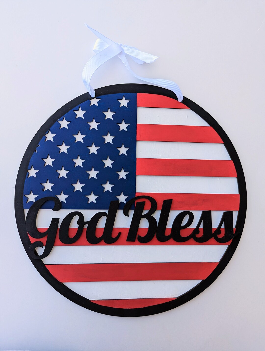 American Flag Door Decoration/ Fourth of July Wood Door Decoration/ God