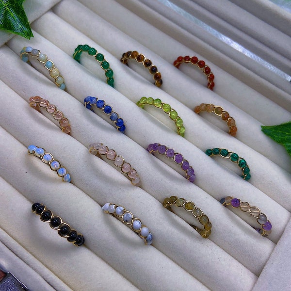 gold braided crystal rings, handmade rings, crystal rings, gemstone, dainty, gift for her, rings for women, customizable, cute,