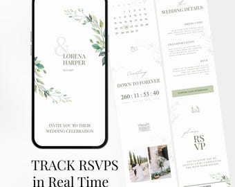 Sage Green Wedding Website Template with RSVP & Countdown, Canva Botanical Website Invitation, Minimalist Digital Invite