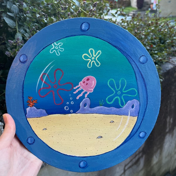 Jellyfish window porthole painting