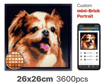 Custom Dog mini-Brick Portrait Kit, Mosaic Maker, 3600 mini-Bricks, Includes Photo Frame(~26x26cm)and Building Tools