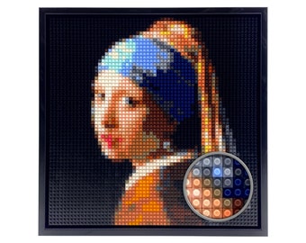 Girl with a Pearl Earring mini-Brick Kit, 3600 mini-Bricks, Includes Photo Frame(~26x26cm) and Building Tools / Johannes Vermeer