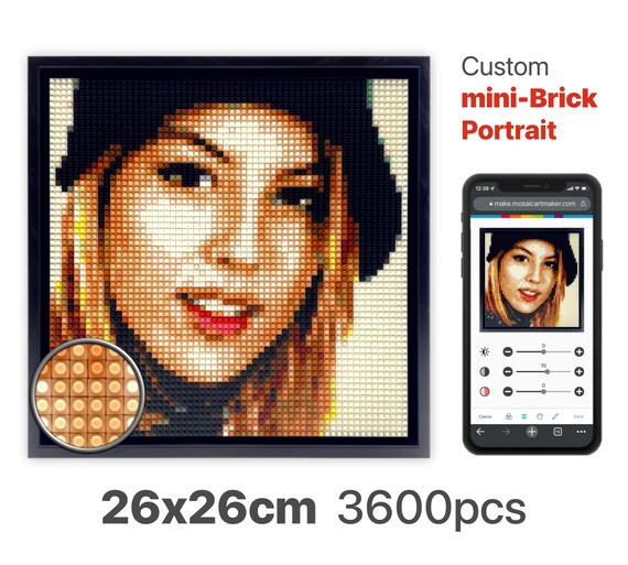 Custom Mini brick Portrait Kit Mosaic Maker 3600 Mini bricks Includes Photo Frame26x26cm and Building Tools Etsy