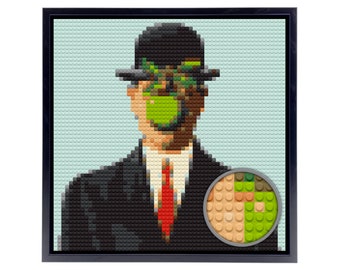 The Son of Man mini-Brick Kit, 3600 mini-Bricks, Includes Photo Frame(~26x26cm) and Building Tools / Famous Painting / René Magritte