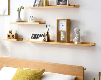Wooden Picture Shelf - Pine tree Picture Ledge - Floating Wooden Shelf | Custom Size Floating Shelf | Shelf with Flat Bracket | Rustic Shelf