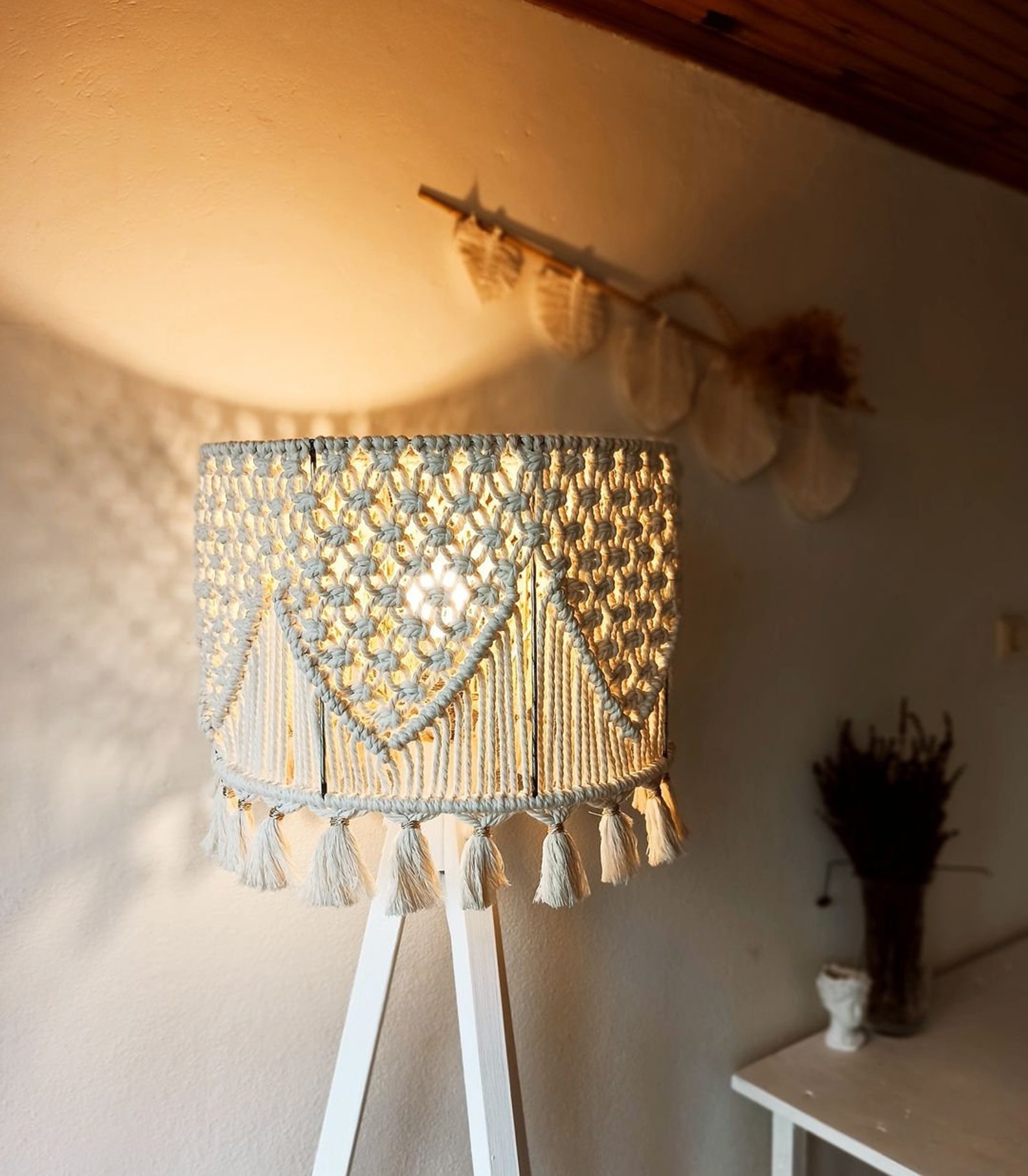 Boho light Fringe Chandelier Macrame Lamp Shade Bohemian Etsy