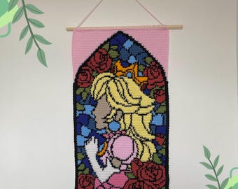 Princess Stained Glass Window Tapestry Crochet Pattern Wall Hanging Video Game Gaming