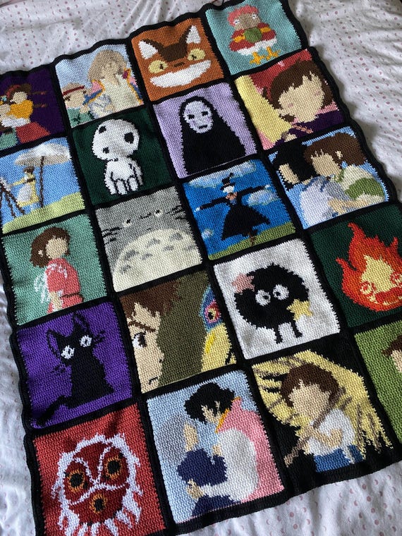 アニメかぎ針編みブランケットパターンPDFアニメ映画パッチワーク