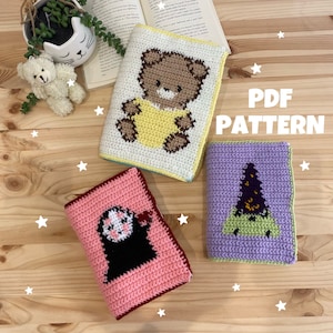 Crochet Book Cover Pattern: Made to Measure Book Sleeve Cozy Reading Teddy Bear Fantasy Frog Wizard Anime Movie Romance